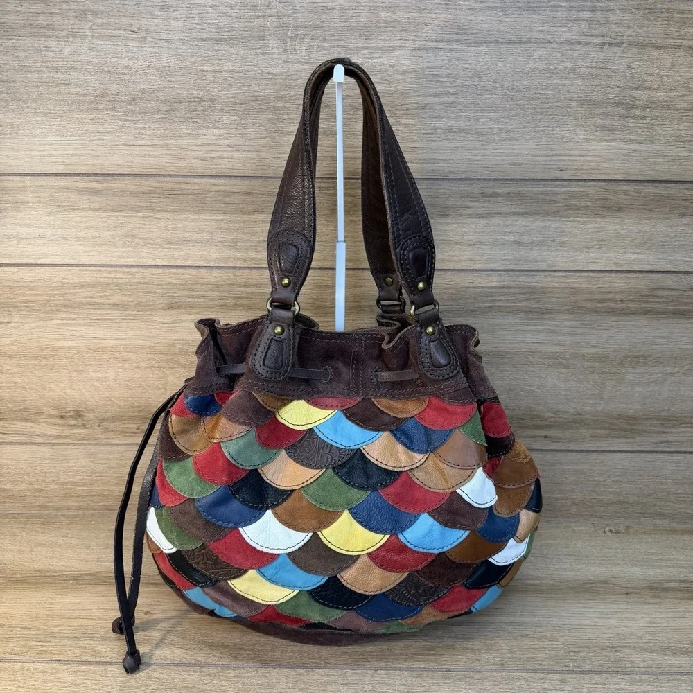 LUCKY BRAND Multicolor Suede Patchwork HOBO Shoulder Bag Purse boho Y2K Style